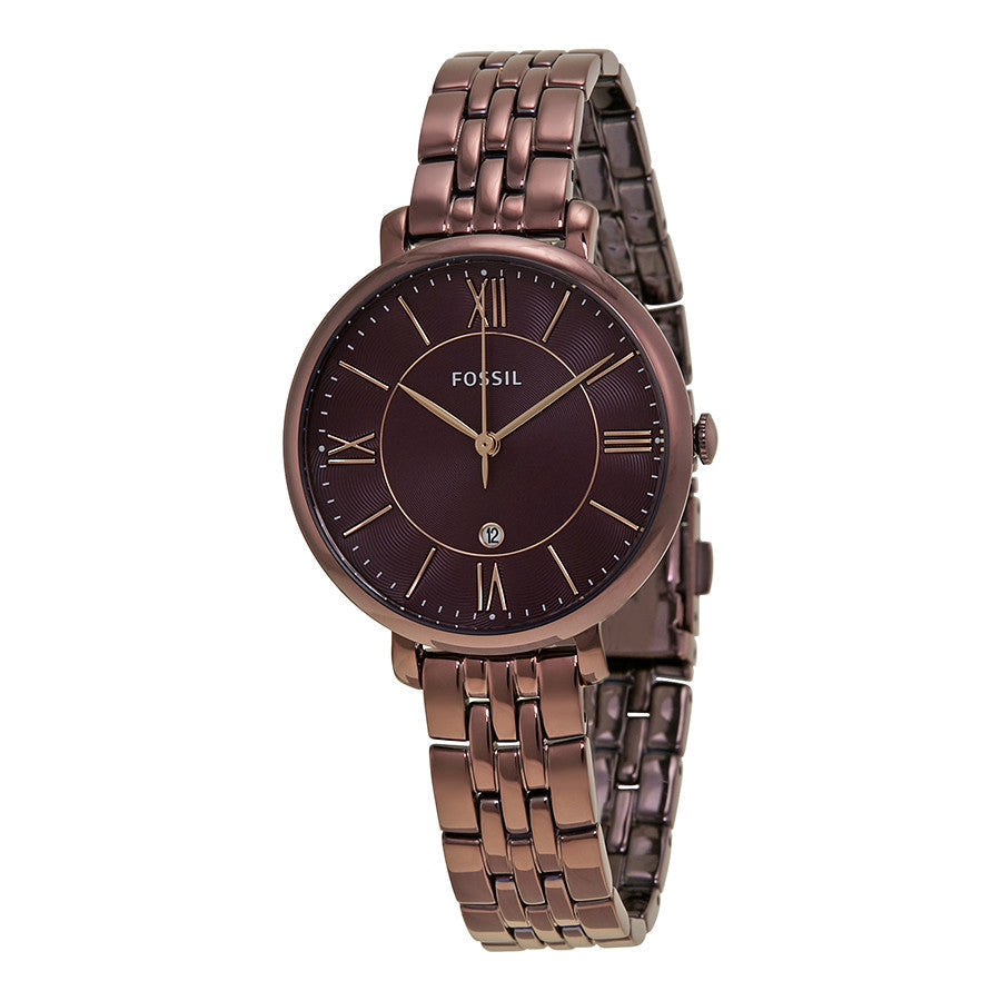 Fossil Jacqueline wine ion-plated ladies watch with Roman numeral dial and metal bracelet