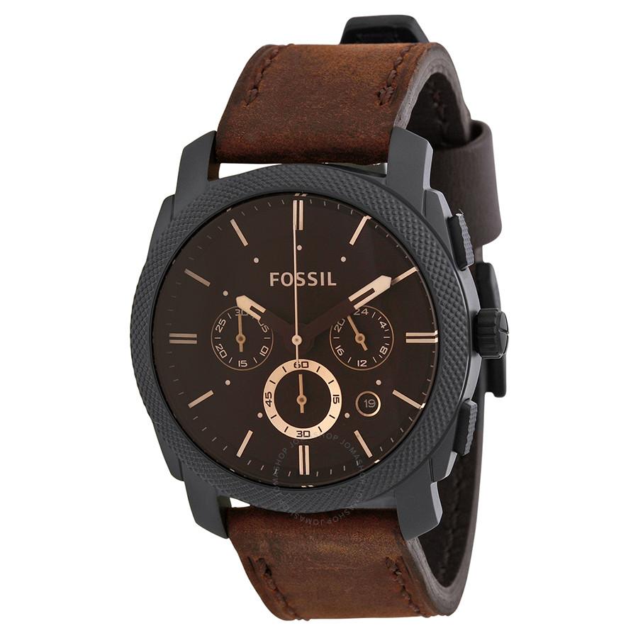 Fossil Machine Chronograph men's watch with brown dial, black case and brown leather strap