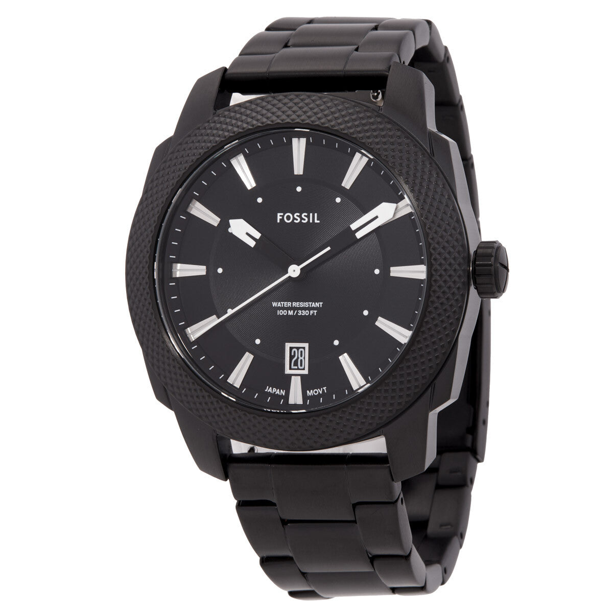Fossil Machine Three-Hand Date Black Stainless Steel Men's Watch - FS5971