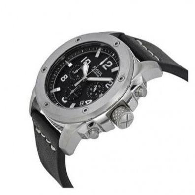 Fossil Modern Machine Chronograph Black Dial Black Leather Strap Watch for Men