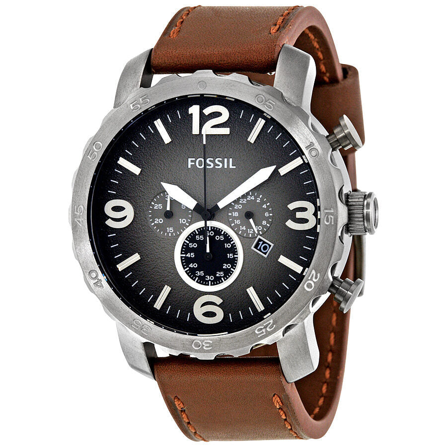 Fossil Nate Chronograph Grey Dial Brown Leather Men's Watch JR1424