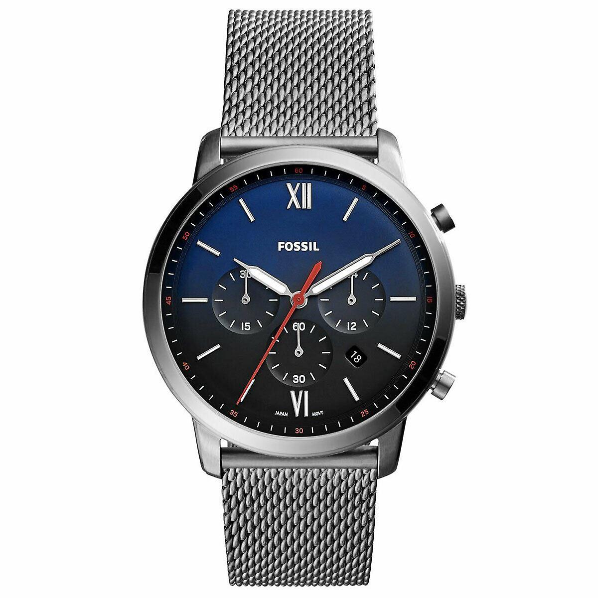 Fossil Neutra Chronograph men's watch with blue dial, black subdials, mesh strap and stainless steel case