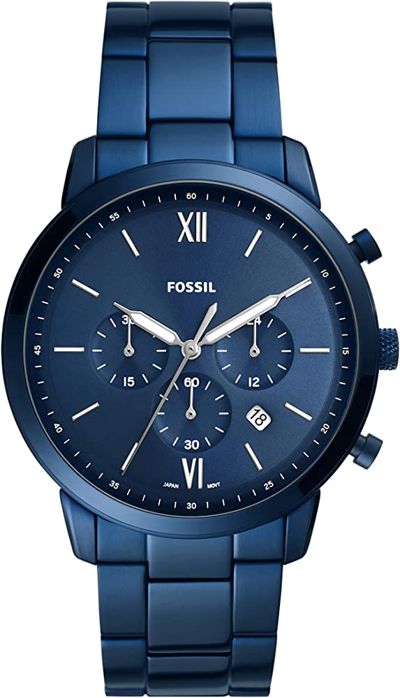 Fossil Neutra ocean blue chronograph watch with roman numeral markers and chronograph subdials