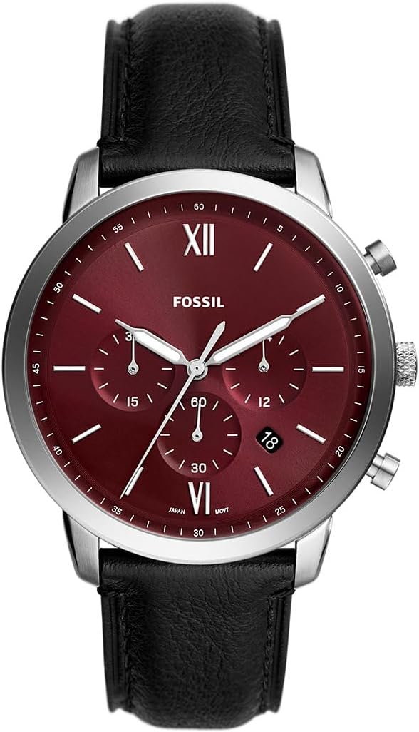 Fossil Neutra Chronograph Black LiteHide Leather Strap Burgundy Dial Quartz Men's Watch - FS6016