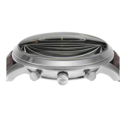Fossil Neutra FS6024 chronograph watch caseback detail showing dial pattern and chronograph pushers