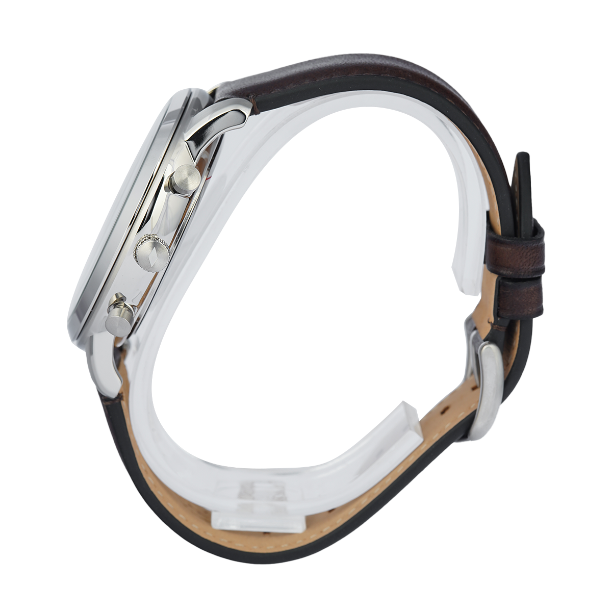 Fossil Neutra FS6024 watch strap view showing brown leather with tan suede interior lining