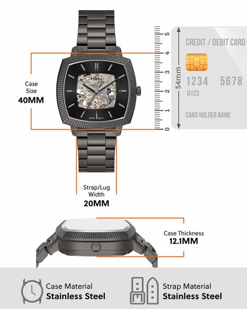 Fossil Nick Jonas x Machine Luxe Automatic Gunmetal Stainless Steel Men's Watch - LE1219