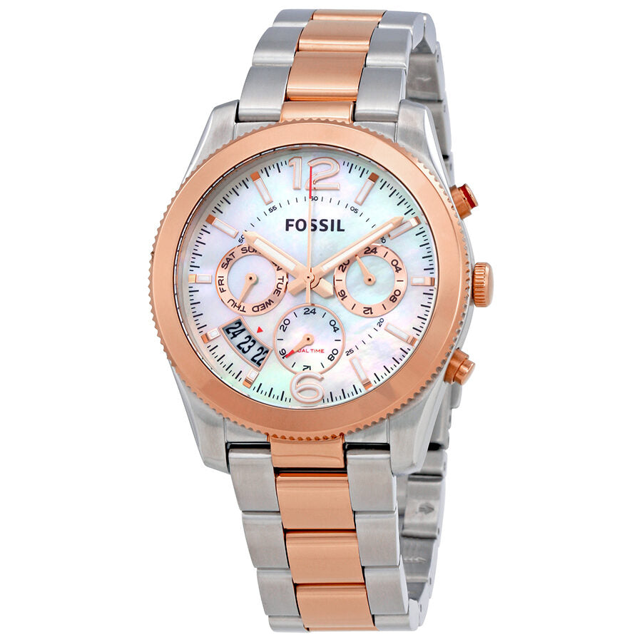 Fossil Perfect Boyfriend ES4135 ladies watch with mother of pearl dial and rose gold two-tone steel bracelet