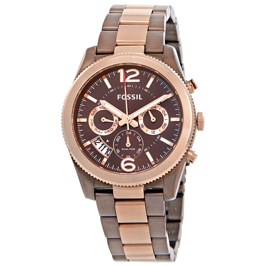 Fossil Perfect Boyfriend multifunction watch with brown dial and rose gold two-tone bracelet