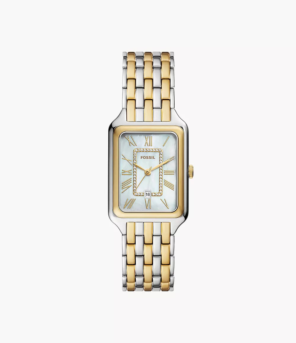 Fossil Raquel ES5305 watch with two-tone bracelet and rectangular case