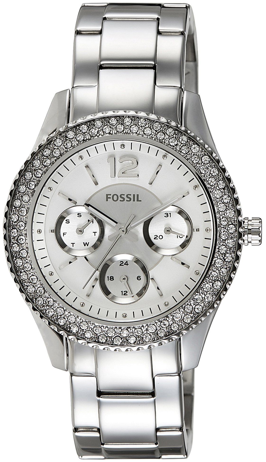 Fossil Stella silver dial multi-function watch with crystal-set bezel and stainless steel bracelet