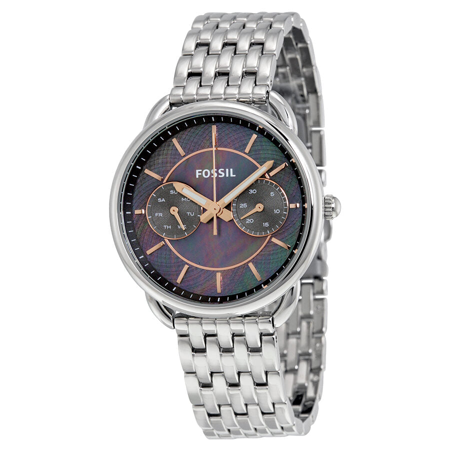 Fossil Tailor multi-function ladies watch with gray dial, rose gold hands and markers, stainless steel bracelet