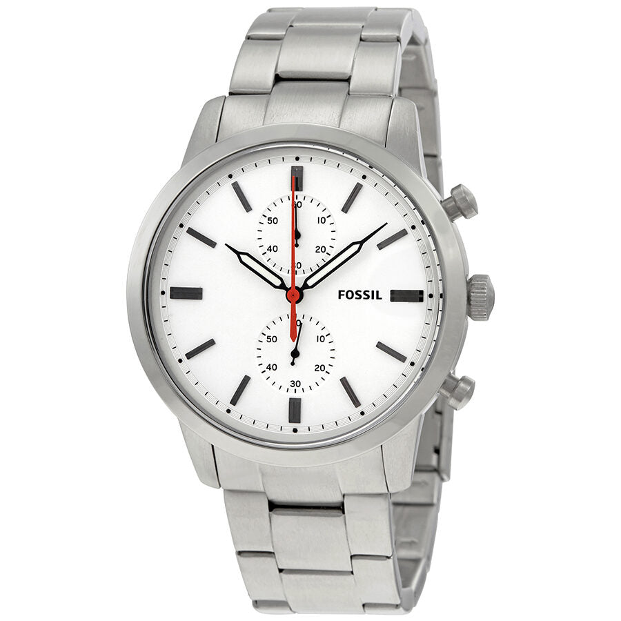 Fossil Townsman chronograph men's watch with white dial, stainless steel case and bracelet, red chronograph hands