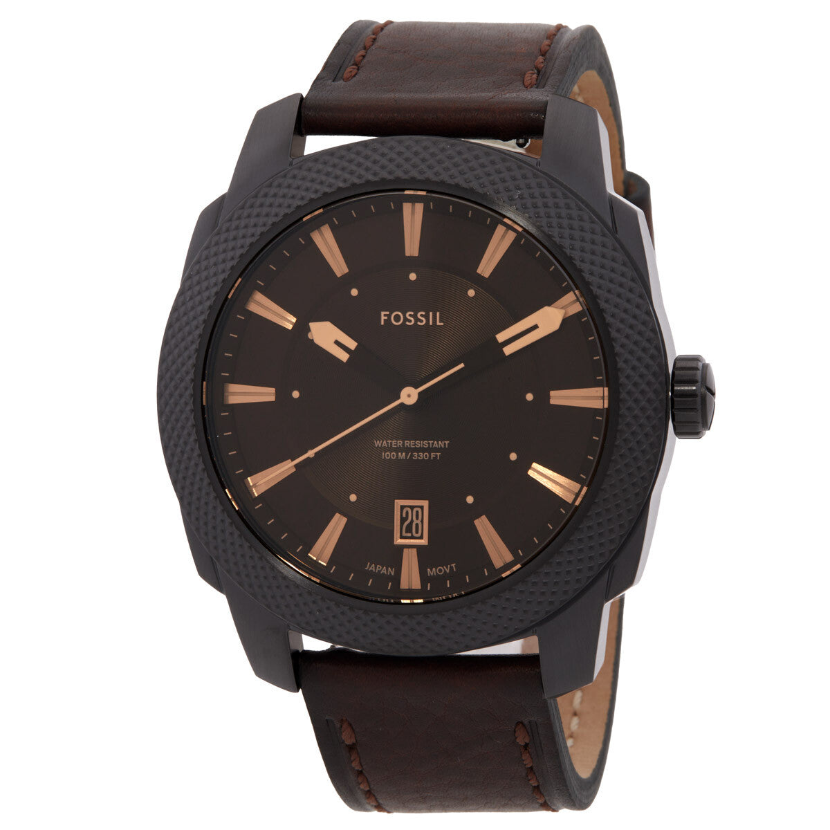Fossil Machine Three-Hand Date Dark Brown LiteHide™ Leather Men's Watch - FS5972