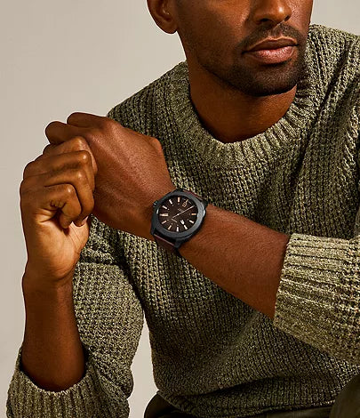 Fossil Machine Three-Hand Date Dark Brown LiteHide™ Leather Men's Watch - FS5972