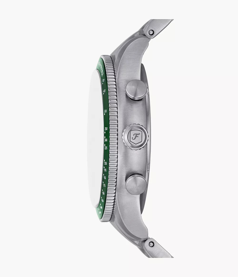 Fossil Sport Tourer Chronograph Green Dial Silver Steel Strap Watch for Men - FS6048