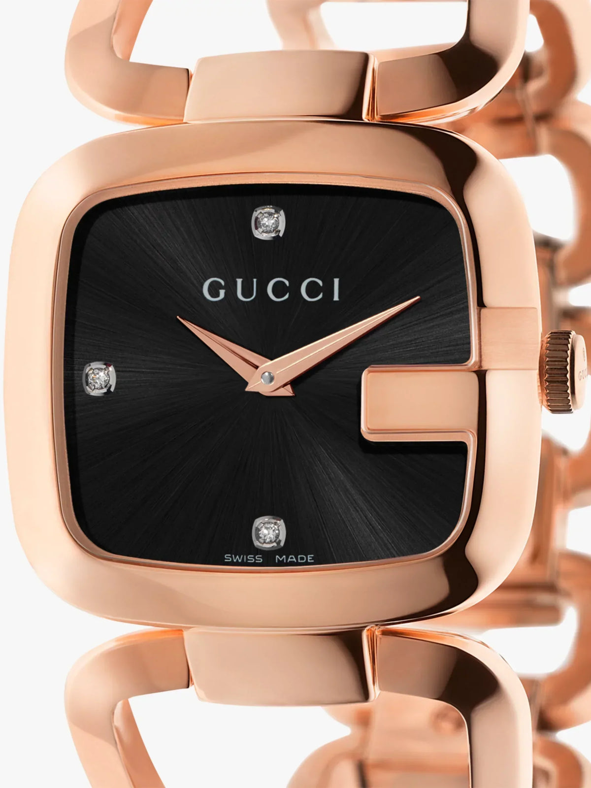 G-Gucci Black Dial Rose Gold Tone Steel Women's Watch YA125409