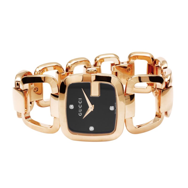 G-Gucci Black Dial Rose Gold Tone Steel Women's Watch YA125409