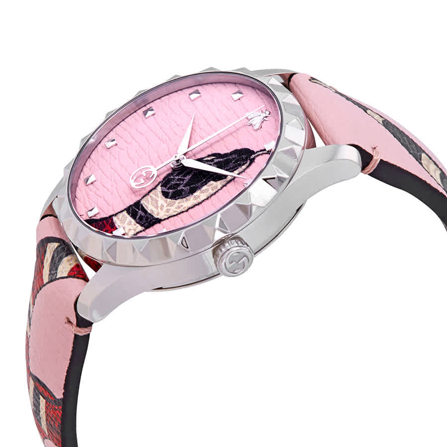 G-Timeless 38mm watch angled view showing snake strap and bezel