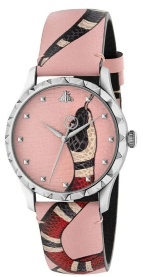 G-Timeless 38mm watch with pink dial and snake strap design