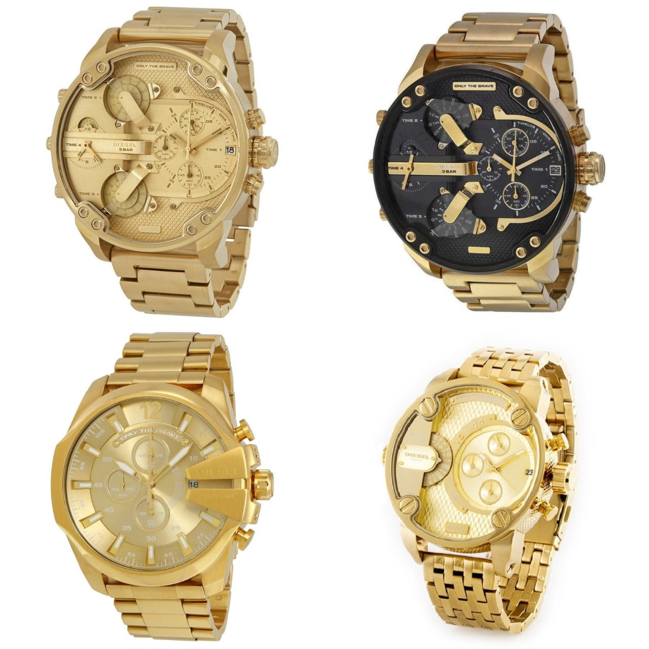 Golden Big Daddy Ultimate Collection featuring four gold-toned watches with varied dial designs and matching bracelets