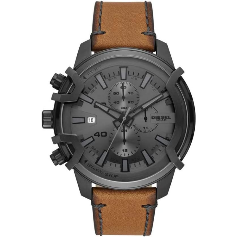 Griffed chronograph brown leather watch
