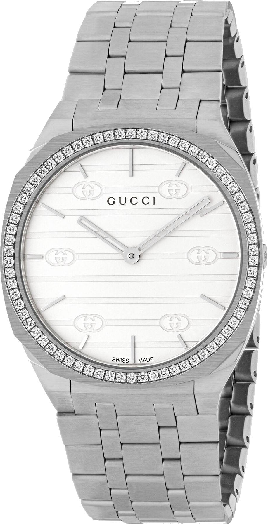 Gucci 25H Quartz Diamond Watch with Silver Dial and Silver Steel Bracelet for Women - YA163401