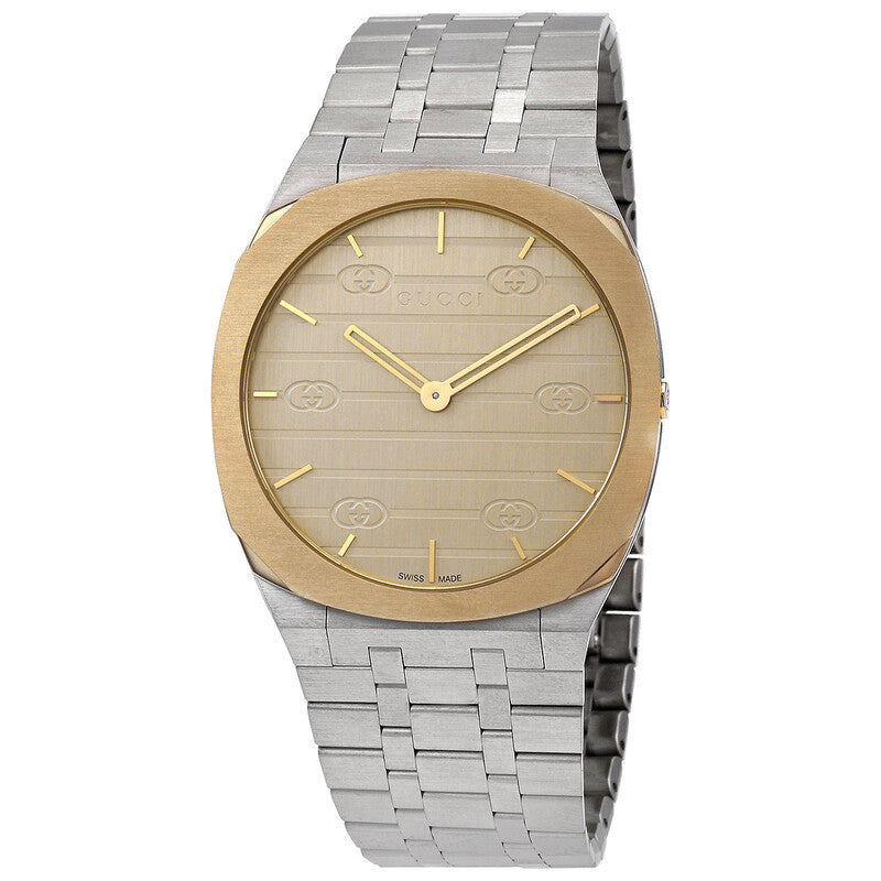 Gucci 25H Quartz Champagne Dial Men's Watch YA163405