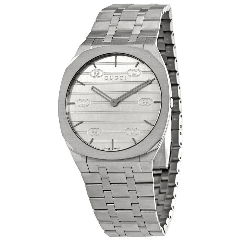 Gucci 25H Quartz Silver Dial Men's Watch - YA163407