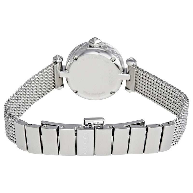 Gucci Diamantissima case back and mesh bracelet clasp detail