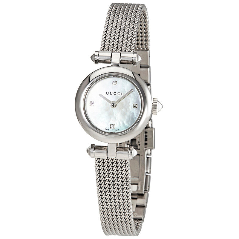 Gucci Diamantissima stainless steel ladies watch with mesh bracelet and white dial