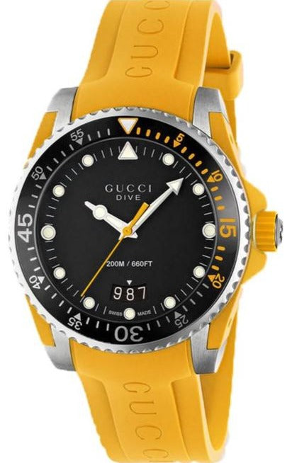 GUCCI Dive 40MM  Yellow Rubber Men's Watch - YA136319