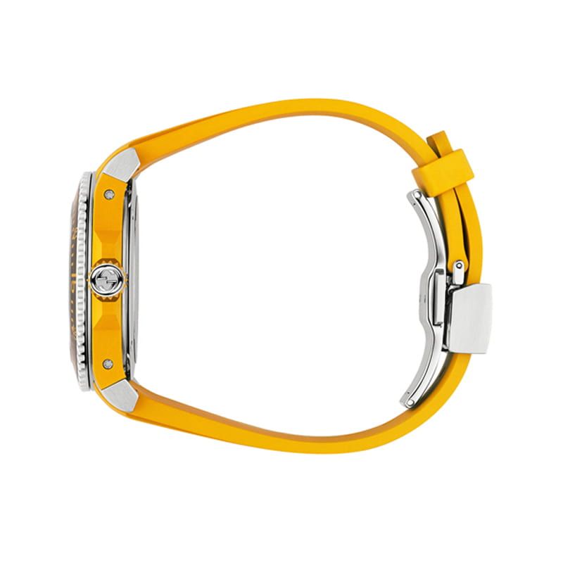 GUCCI Dive yellow rubber strap with stainless steel links and folding clasp closure