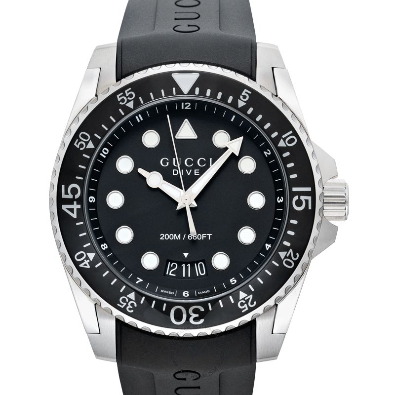 GUCCI Dive 45MM Quartz S-Steel Black Rubber Men's Watch YA136204B