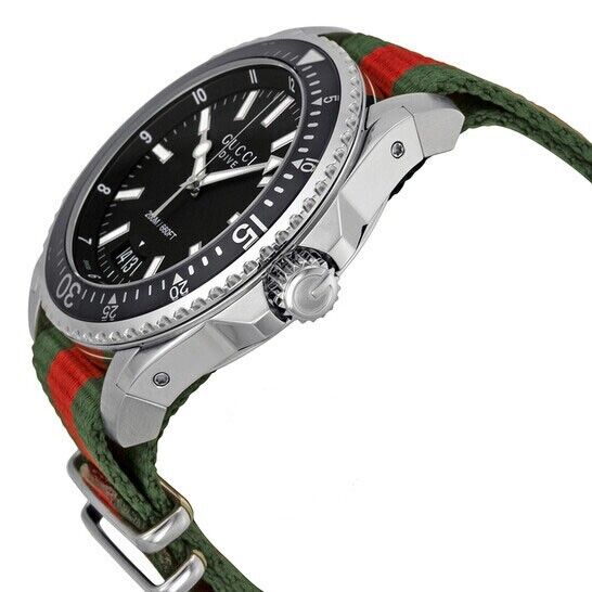 Gucci Dive Black Dial Two Tone NATO Strap Watch For Men - YA136206