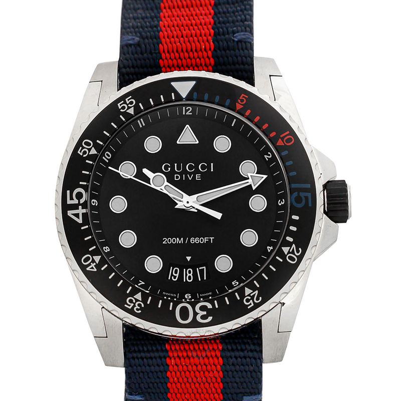 Gucci Dive Black Dial Blue and Red Nylon Men's Watch YA136210