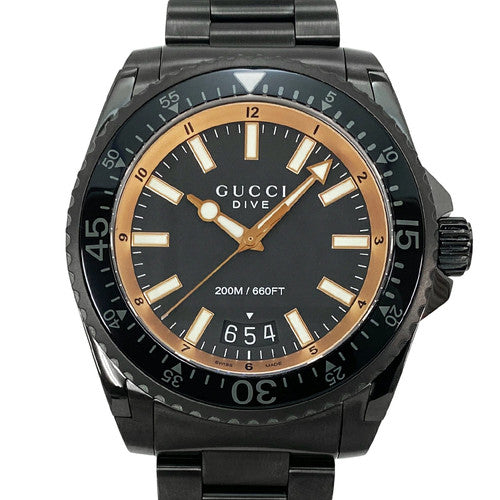 Gucci Dive Quartz Black Dial Black Steel Strap Watch For Men - YA136213