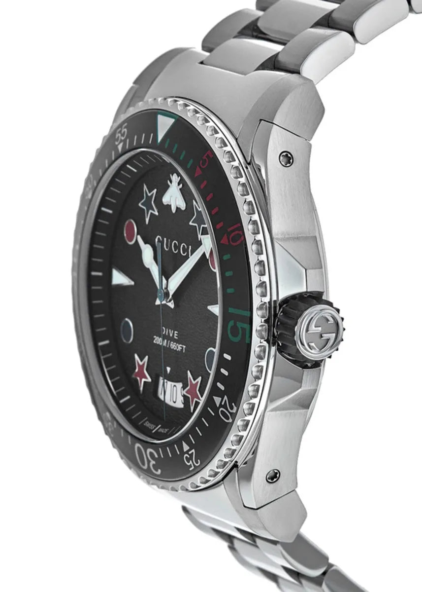 Side profile of Gucci Dive watch showing crown and case thickness