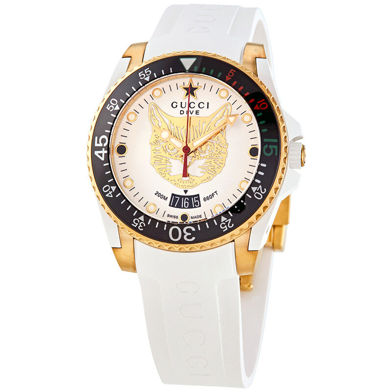 Gucci Dive YA136322 white dial gold-tone case watch front view