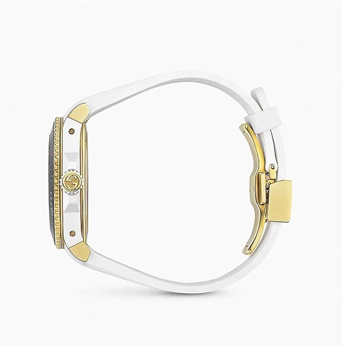 Gucci Dive YA136322 white rubber strap with gold-tone buckle and Gucci branding