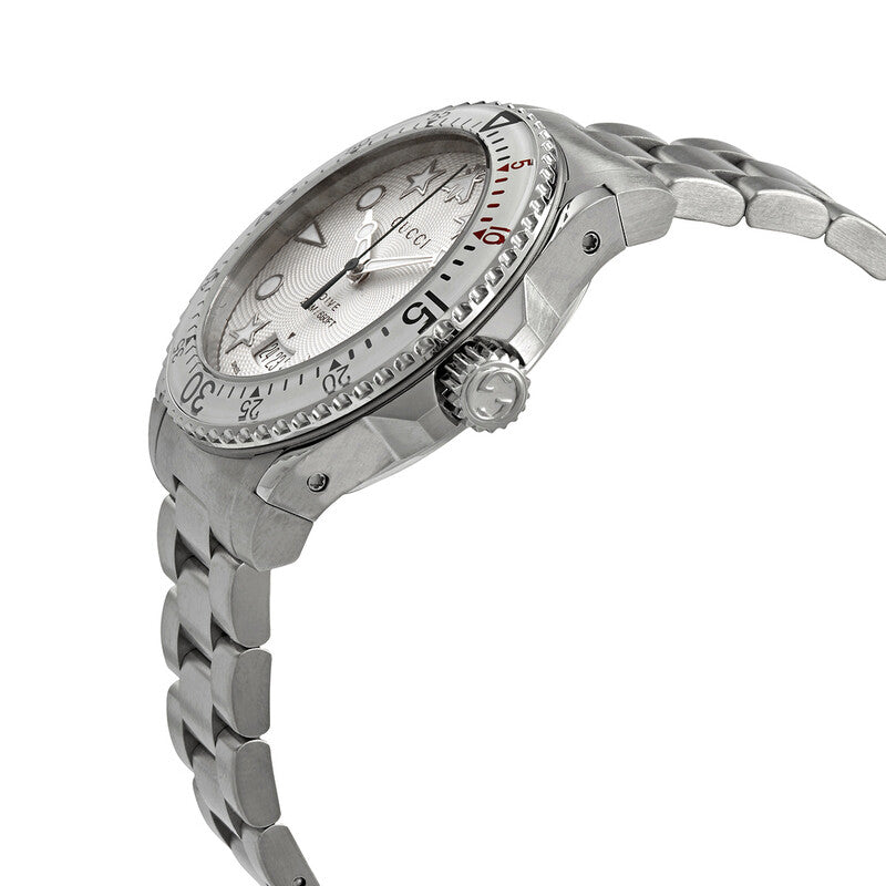 Gucci Dive watch side view showing stainless steel bracelet and case profile