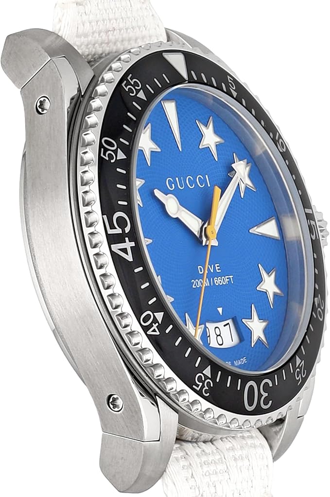 Gucci DIVE Blue Dial Stainless Steel Sapphire Glass Quartz 40mm Swiss White Watch YA136340