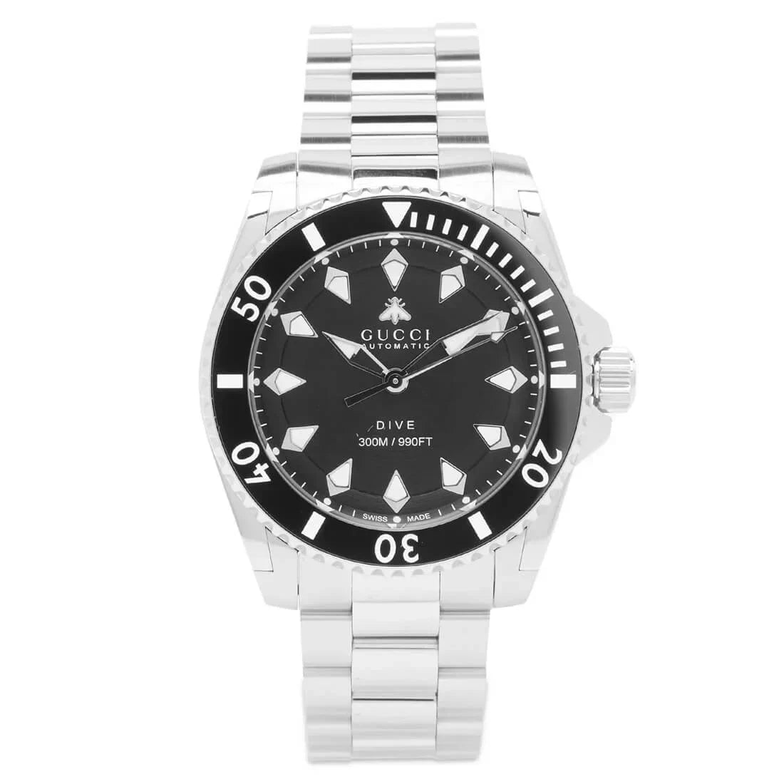 Gucci Dive automatic watch 40mm with black dial and rotating bezel, front