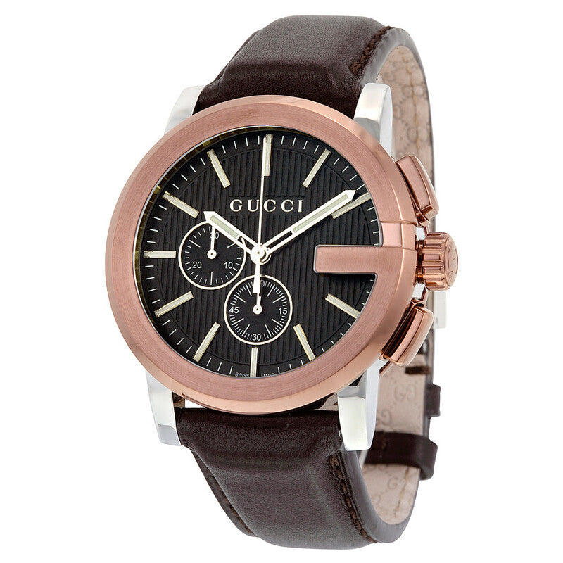 Gucci G-Chrono XL brown PVD case chronograph with black dial and brown leather strap