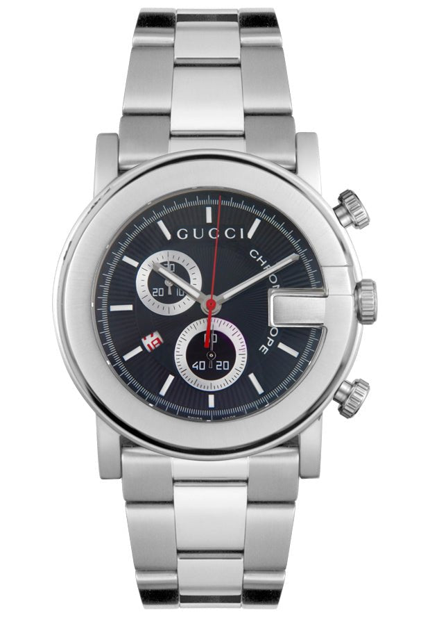 Gucci G-Chrono black dial chronograph watch with stainless steel bracelet
