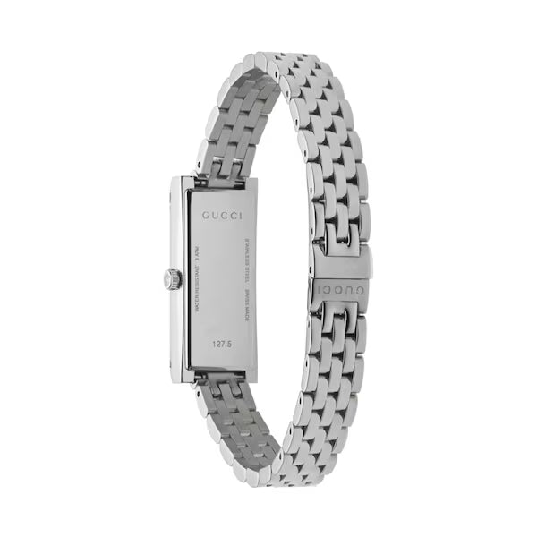 Gucci G-Frame Stainless Steel Pink Dial Diamonds Rectangle Quartz Womens Watch YA127516