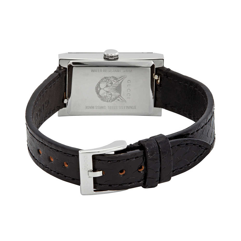 Gucci G-Frame watch caseback displaying Gucci cat logo and model number YA147403