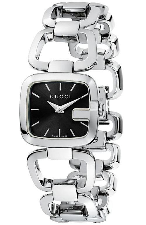 Gucci G-Gucci black dial ladies watch with stainless steel link bracelet
