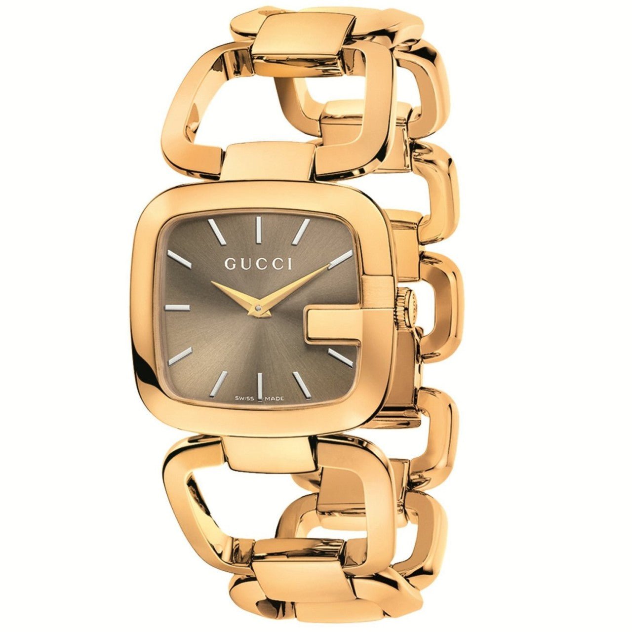 Gucci G-Gucci women's watch with brown sunbrushed dial and gold-tone case and bracelet