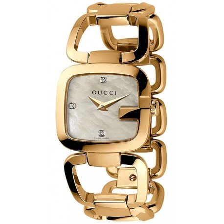 Gucci G-Gucci Diamonds Mother of Pearl Dial Yellow Gold Steel Strap Watch For Women - YA125513